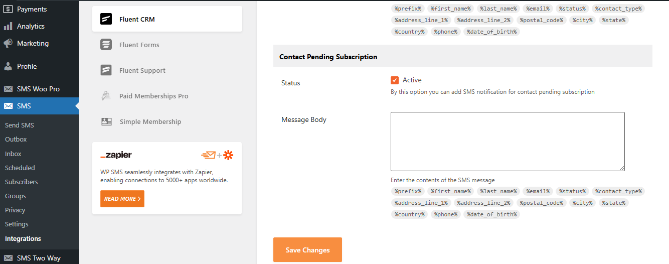 ادغام WSMS با FluentCRM